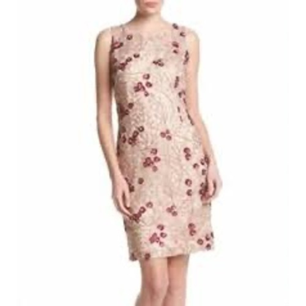 Calvin Klein Pink Sequin Floral Mesh‎ Sheath Dress Sleeveless Cocktail Size 6